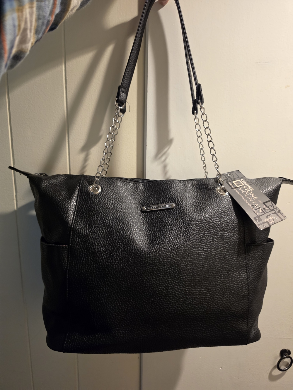STONE MOUNTAIN Black Pebbled Large Tote with Over The Shoulder Straps *NWT*